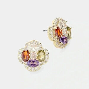Amethyst Citrine Red Garnet & Peridot  CZ Stone Earrings with Pave Crystals